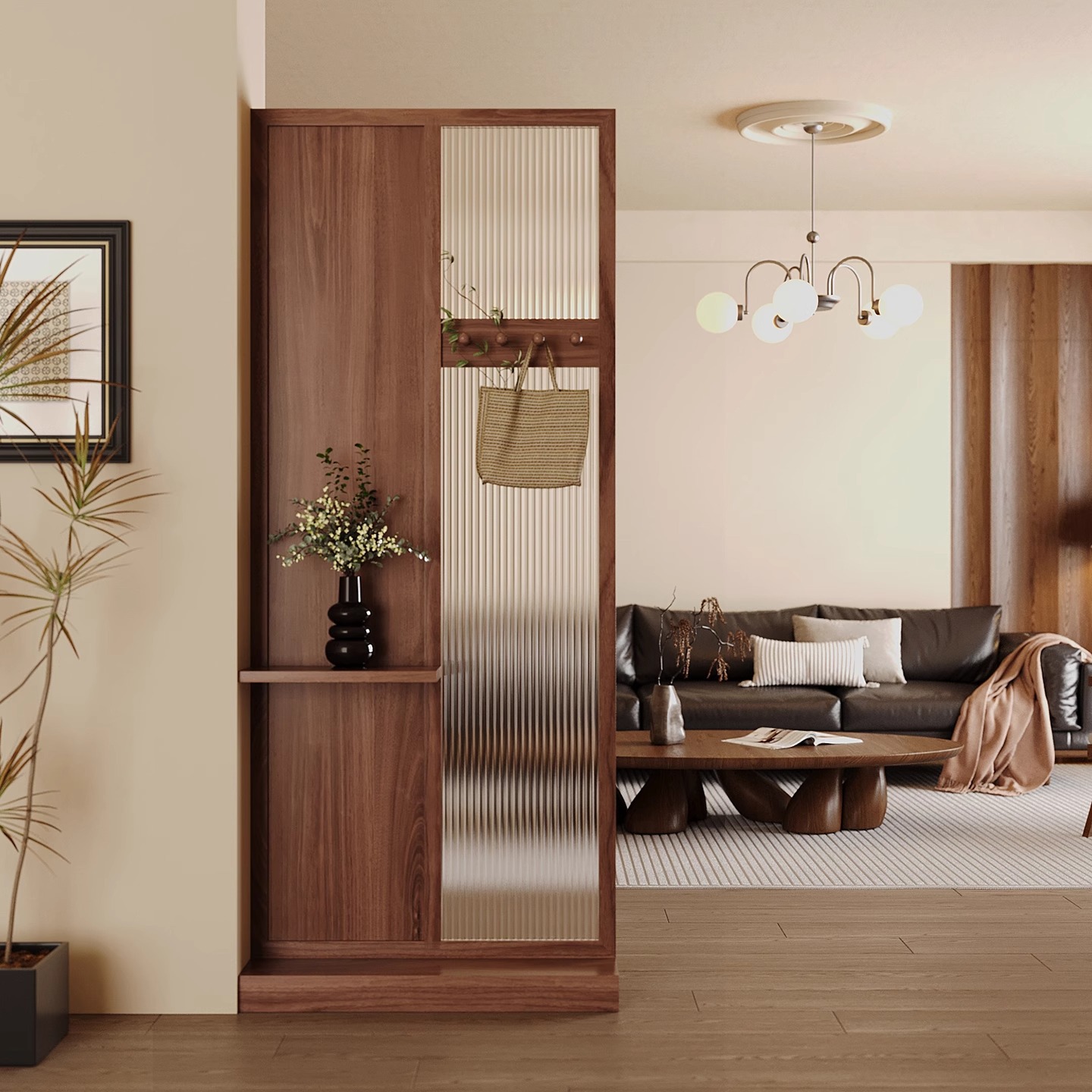 Shoji Screen Divider - Chinesischer Eingangsbereich aus Massivholz, gegenüber der