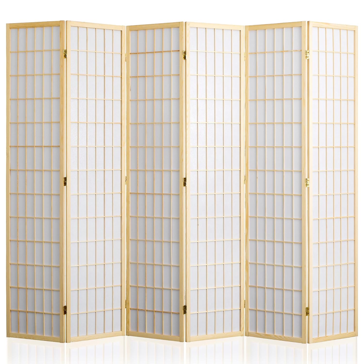 Shoji Screen Divider - 6-teiliger faltbarer Raumteiler, Sichtschutz, Holz-Shoji-Trennwand, Raumtrenner