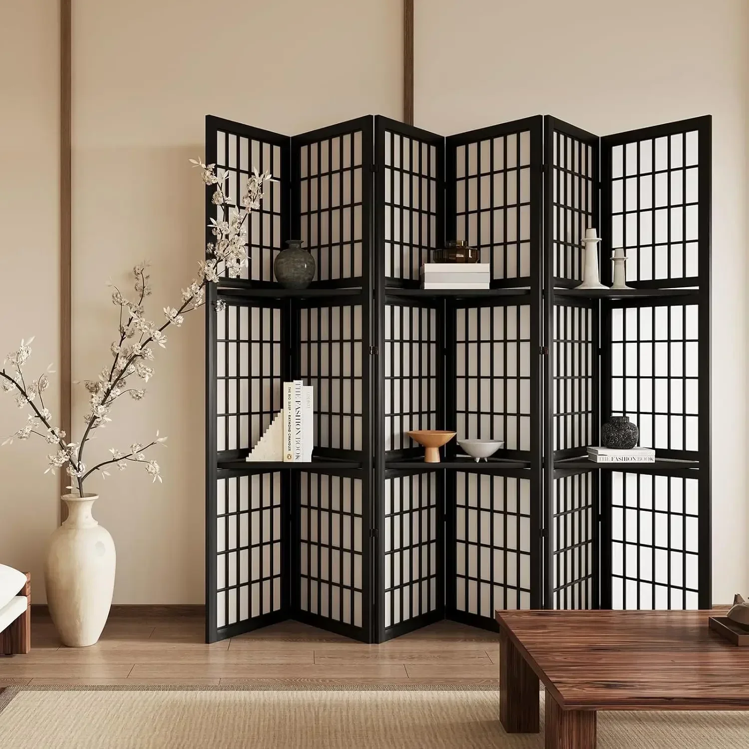 Shoji Screen Divider - 6-teiliger, 1,70 m hoher, faltbarer, tragbarer