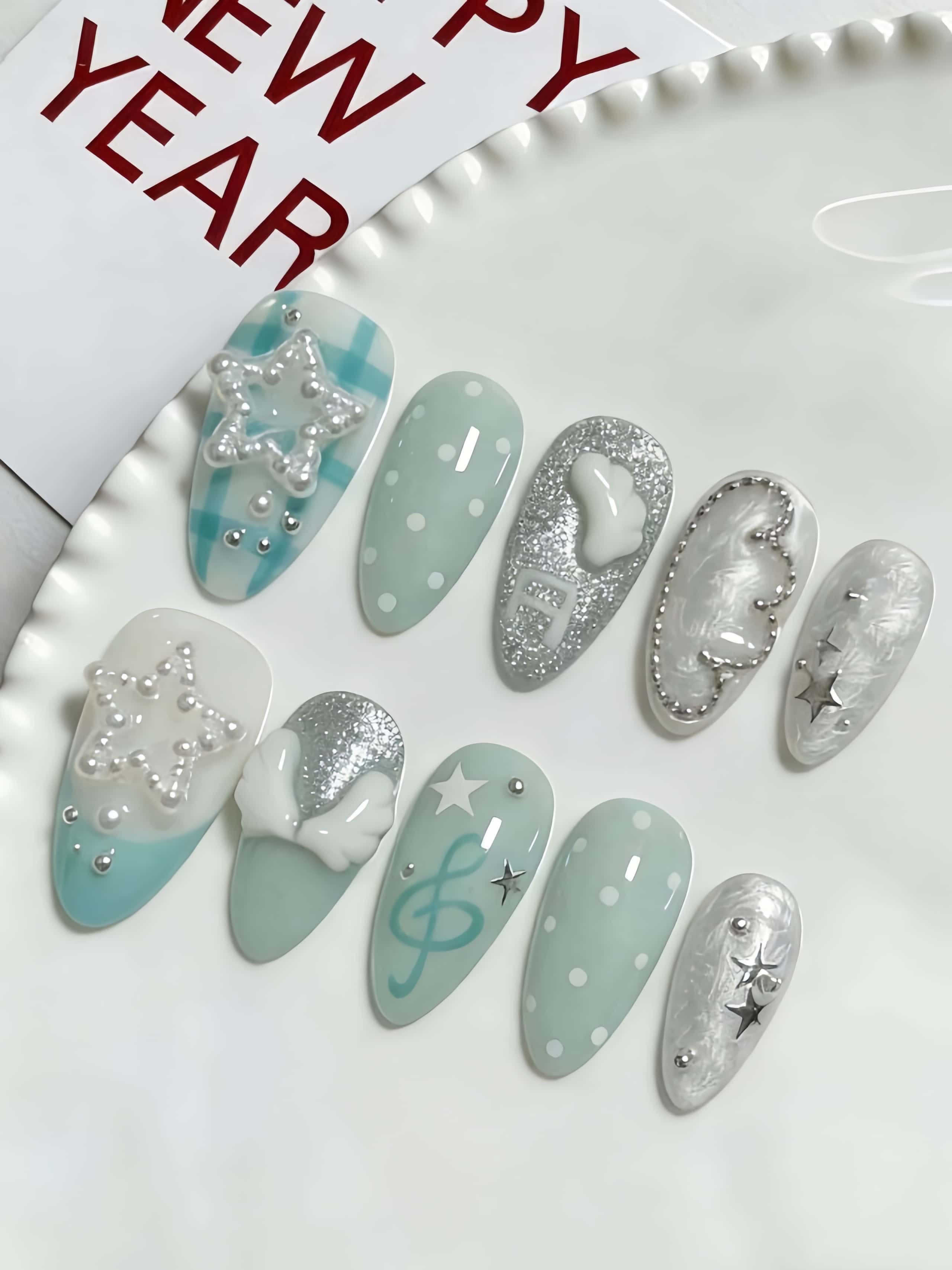 Japanese Lifestyle Gifts - 10 Stück handgefertigte, mandelförmige, vollflächige Nagelspitzen,