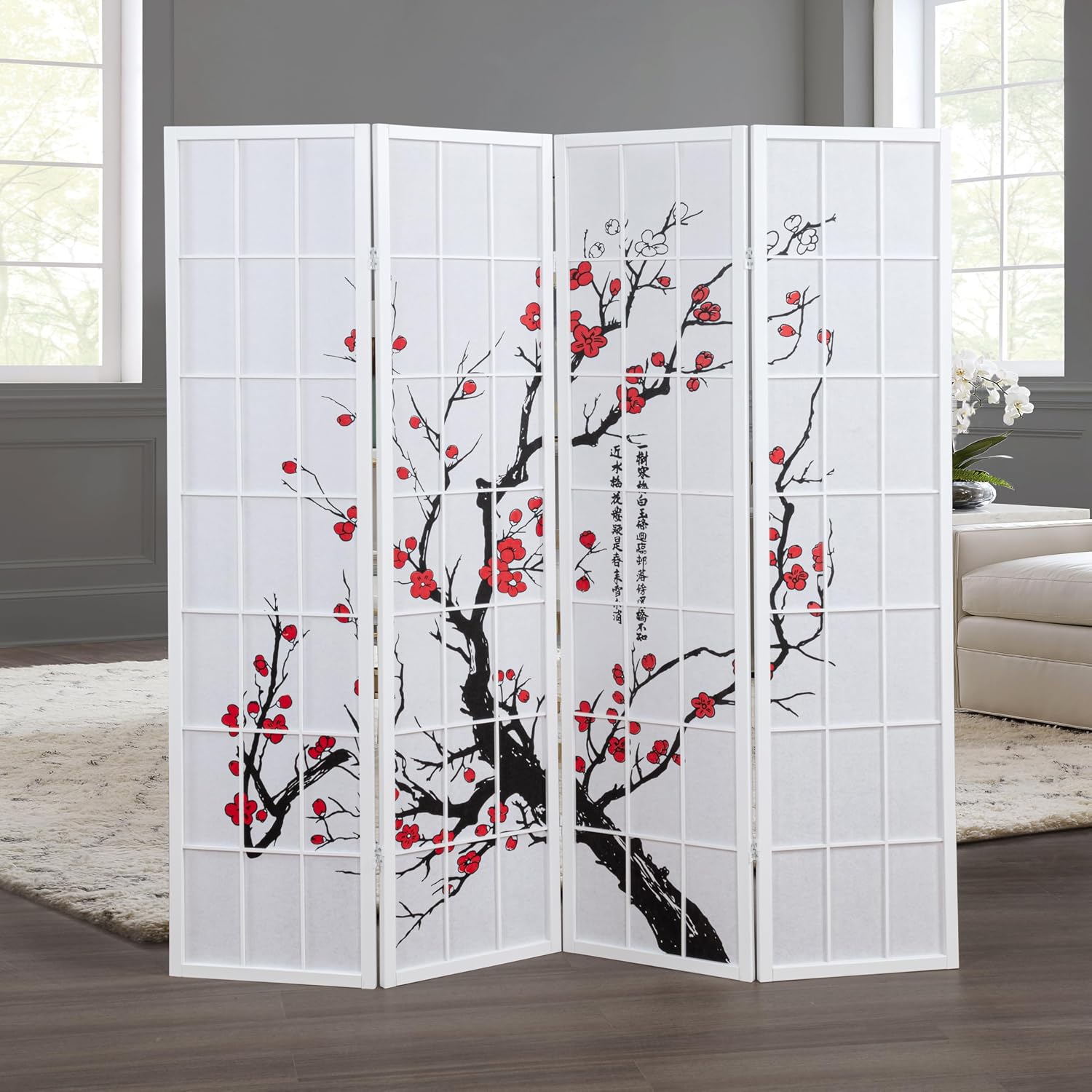Shoji Screen Divider - Faltbarer japanischer Shoji-Raumteiler, 4-teiliges freistehendes Holzpaneel