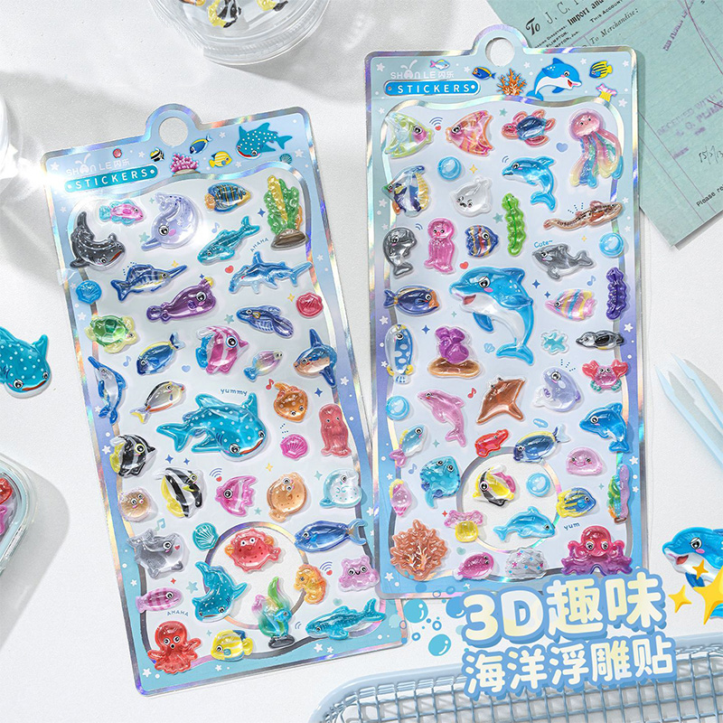 Japanese Lifestyle Products - Japanischer Cartoon-Stil Meereslebewesen 3D Relief Kristall-Aufkleber