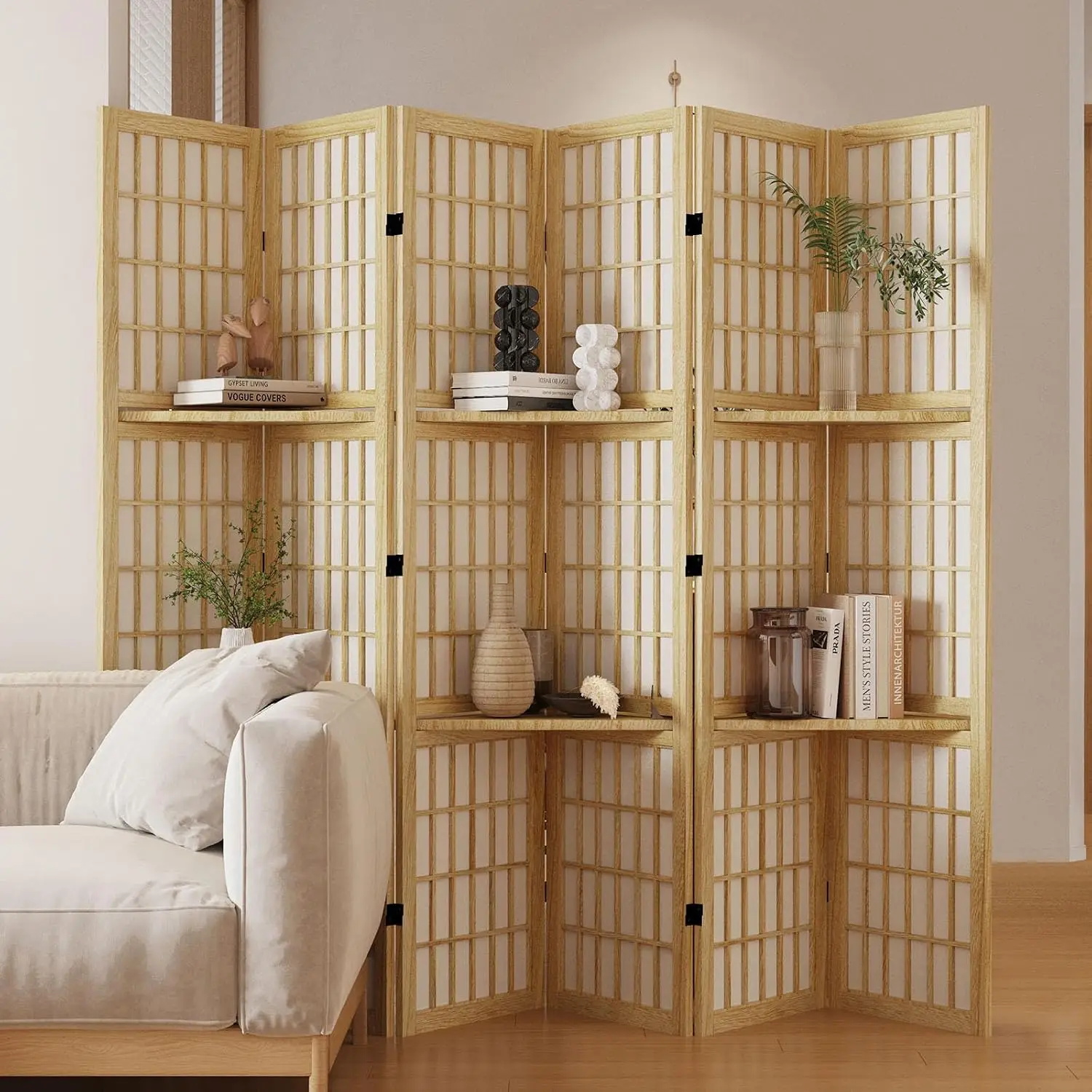 Shoji Screen Divider - Raumteiler mit Regalen, 170 cm hoher